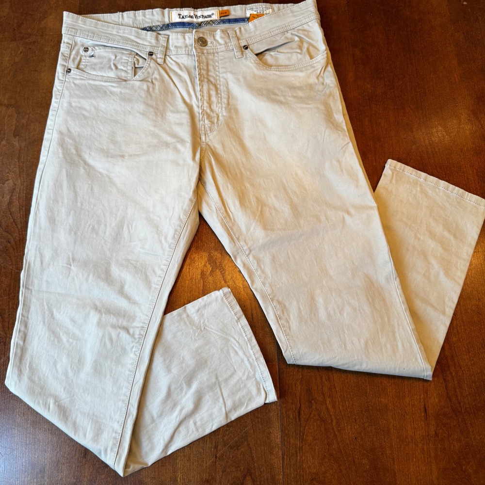 Tailor Vintage Pants Mens 36x30 Khaki New Canaan Slim Fit Comfort Stretch Chino
